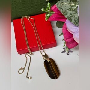 Kendra Scott Inez Adjustable Long Brown Tiger's Eye Necklace. 30 inch